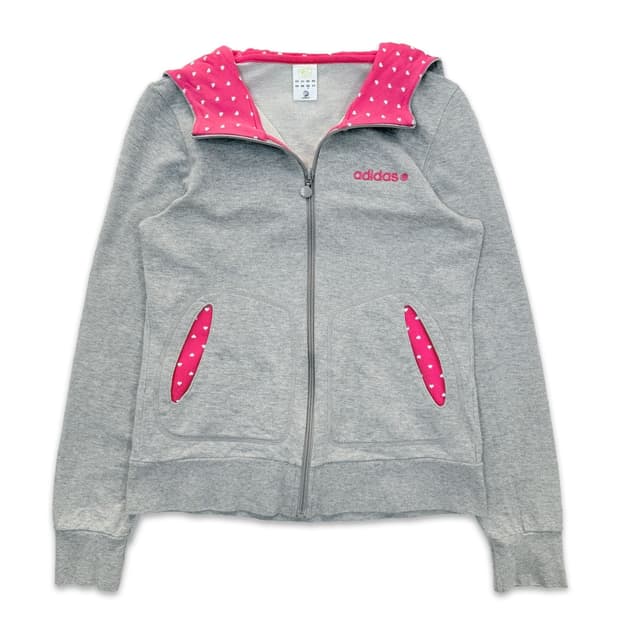 빈티지 아디다스 그레이 핑크 후드집업