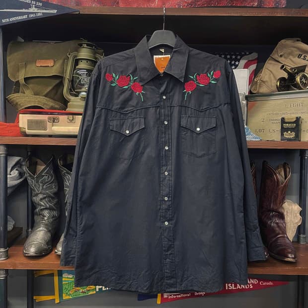 빈티지 카우보이 스토어 장미 자수 펄 스냅 웨스턴 셔츠 N506