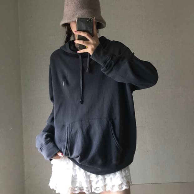 폴로 차콜 루즈핏 후드티