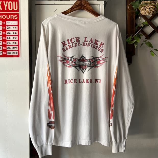 [L]할리데이비슨 Made in USA 플레임 포켓 롱슬리브 티셔츠