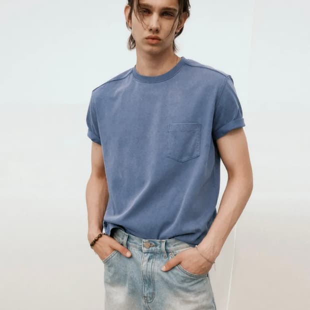 노이어 코튼 피그먼트 포켓 티셔츠 (블루)