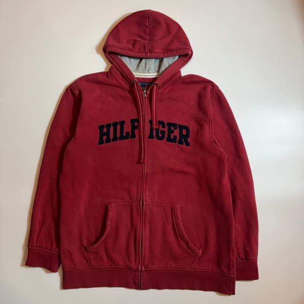 타미힐피거 레드 집업 후드