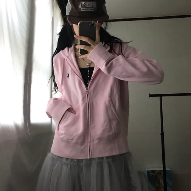 폴로 연핑크 후드집업