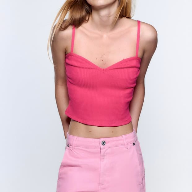 ZARA 자라 니트 나시 핫핑크, 자라 슬리브리스 핑크