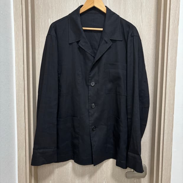 미착용)솔리드옴므 오버핏 린넨 아우터형 셔츠자켓48/블랙