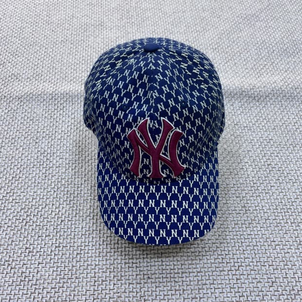 F MLB 키즈 NY 모노그램 패턴 커브조절캡 0728E 