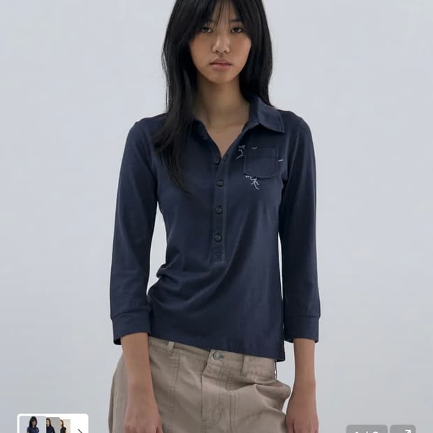 구해요) 웰빙익스프레스 버튼 업 3/4 슬리브