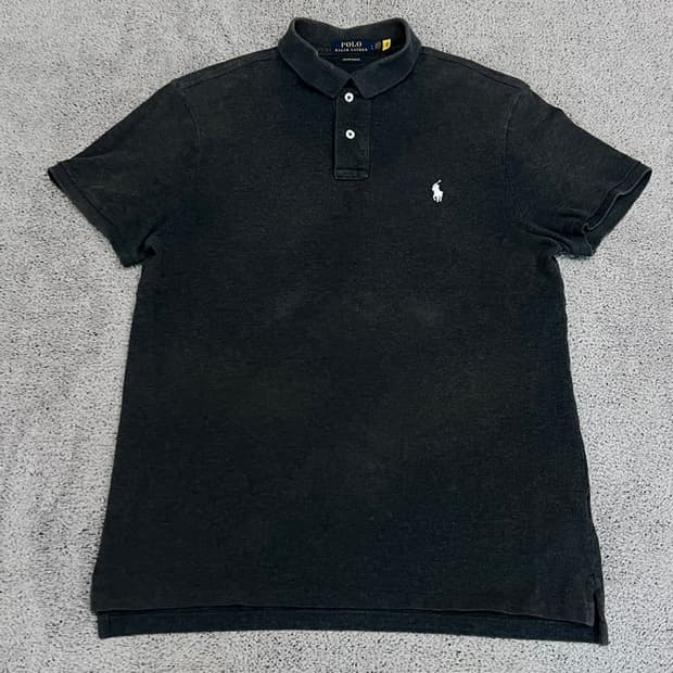 (L) 폴로 커스텀 슬림 핏 카라 티 차콜