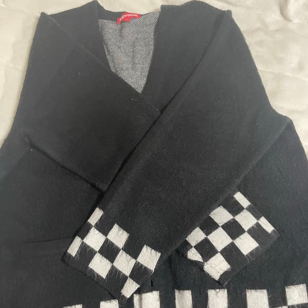 21ss 슈프림 체크보드 가디건 블랙 L