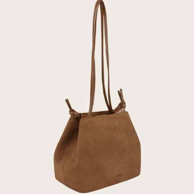 아호르-스웨이드 드로우스트링 버킷백 브라운