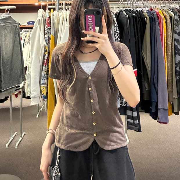 M)Pinion Femme 빈티지 여성 꽃 자수 반팔 가디건