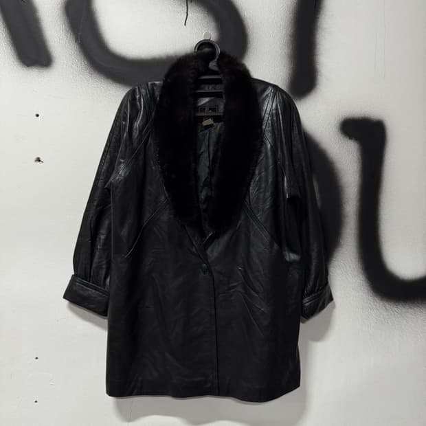 VTG 빈티지 퍼 트리밍 100% 쉽스킨 양가죽 싱글 코트 자켓