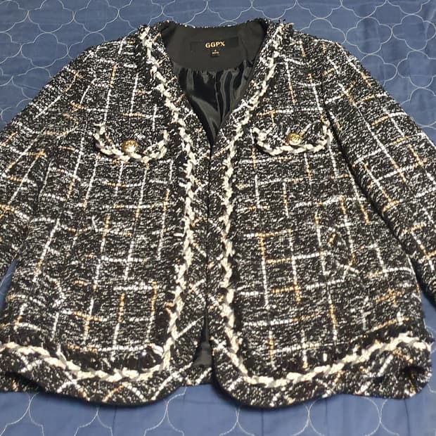 GGPX 럭셔리 트위드 버튼리스 자켓 블랙 (S)