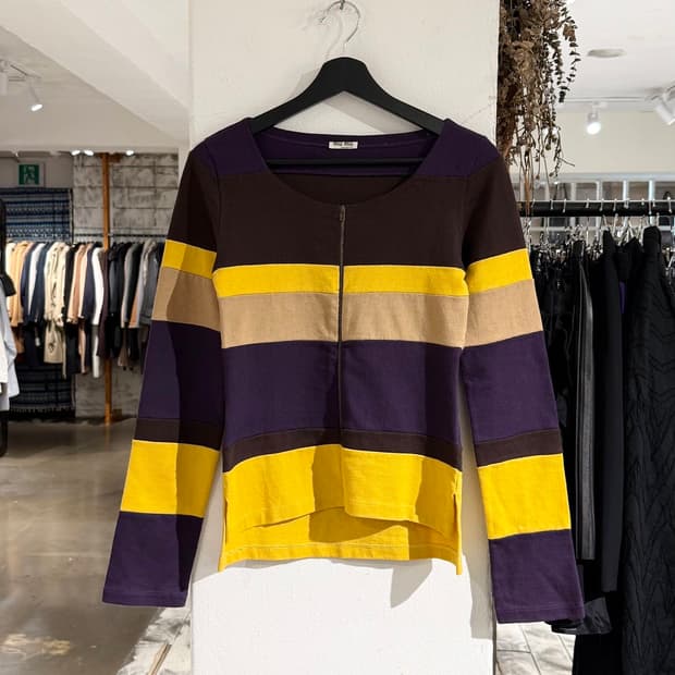 미우미우 멀티컬러 스트라이프 코튼 집업 가디건