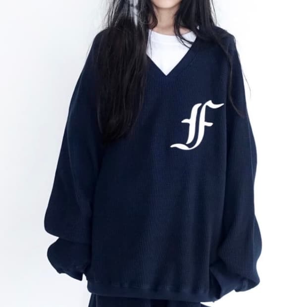 샵페어리 와플니트맨투맨 네이비