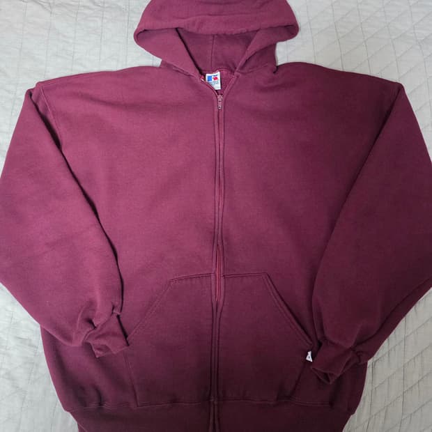 [XXL] 90s 빈티지 러셀 후드 집업 페이디드 버건디/퍼플