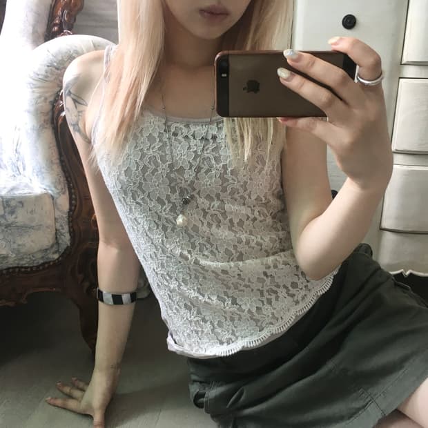 jpn vintage 뮤트 레이스 슬리브리스