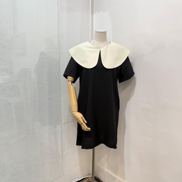 여름하객룩 빅카라 블랙 반팔원피스 하객원피스 4523