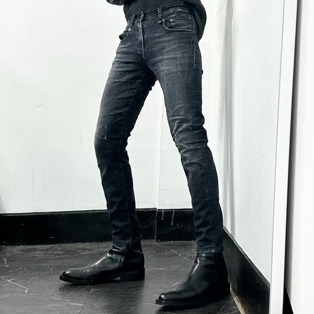 R13 알써틴 흑청 데님 팬츠