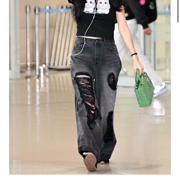 트리밍버드 Scratch Damage Denim Pants Black