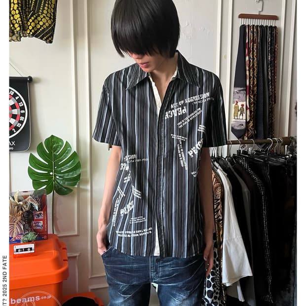 90-00s JPN Vintage 1/2 Y2K Stripe Shirt