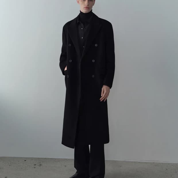무탠다드 캐시미어블렌드 대디숄더 더블 롱 코트 블랙XL