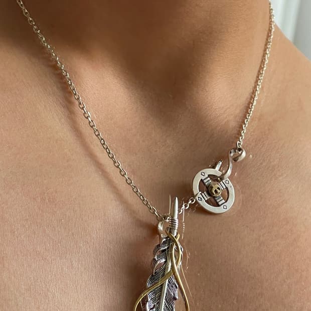 아메카지 S925 페더 네크리스 / 빈티지 실버