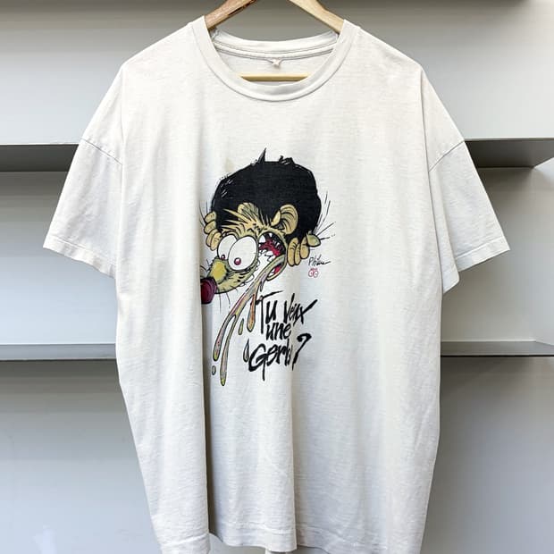 빈티지 90s Tu Veux Une Gerbe? 카툰 티
