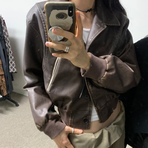 페인티드우드 브라운 레더 자켓