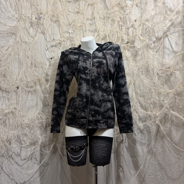 Y2K tie-die cubic mouse hoodie zip up