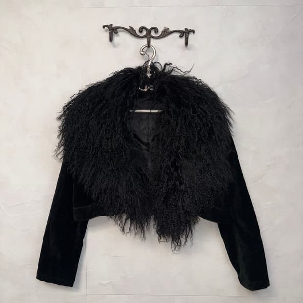 Black grunge hairy fur velvet bolero jk