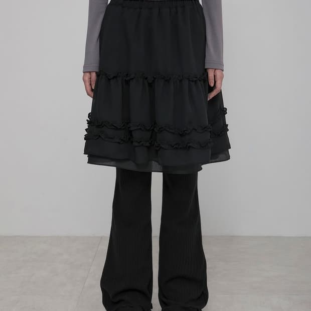 플레어업 레이어드 러플 스커트 팬츠