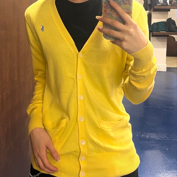 PRL 폴로 랄프로렌 노란색 브이넥 가디건