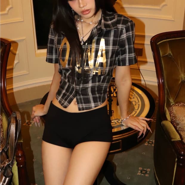 ONNASENSHI 체크 크롭셔츠 오네갸루 빈티지 베이비메탈클럽