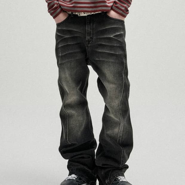 L)낫포너드 Warped Seam Flare Fit Denim Pants