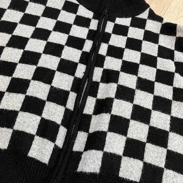 빈티지 체크패턴 투웨이 니트집업