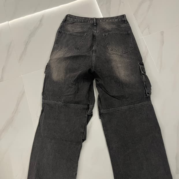 트릴리온 파라슈트 카고 리벳 흑청 데님 팬츠