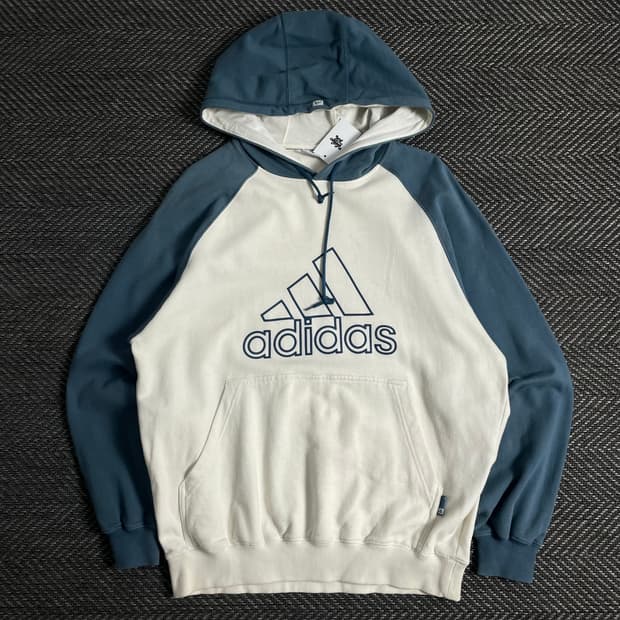 00s 아디다스 빅로고 배색 후드 티셔츠o 3703