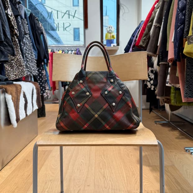 비비안웨스트우드 레드 더비 타탄 토트백 