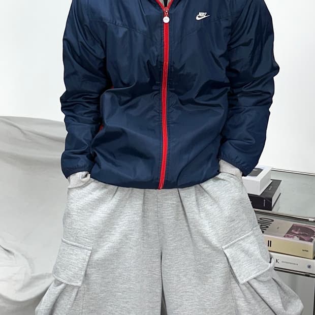 나이키 네이비 레드 빅로고 바람막이 L