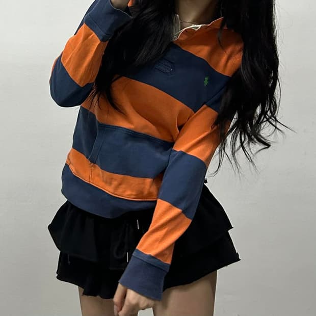 폴로 랄프로렌 스트라이프 후드 슬리브 셔츠(L)