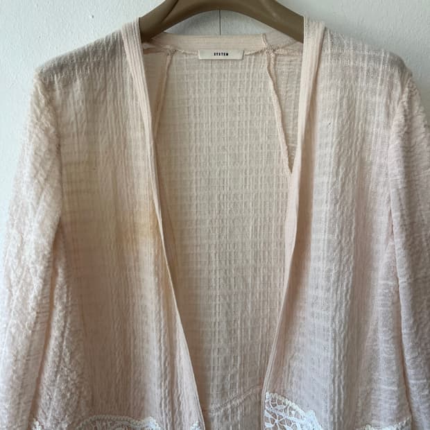 시스템 여성 피치핑크 자수가디건 코튼가디건 