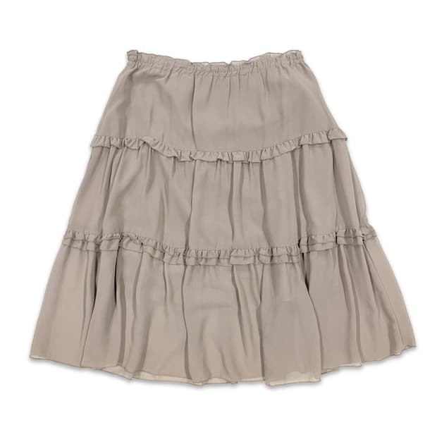 빈티지 베이지 모리 프릴 미디 스커트