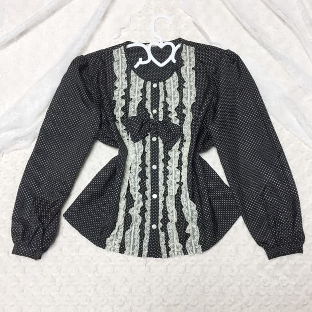 빈티지 도트 리본 블라우스