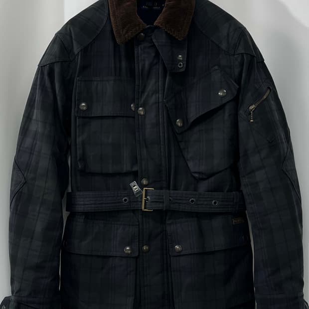 폴로 랄프로렌 블랙와치 오일 클로스 벨티드 왁스 자켓