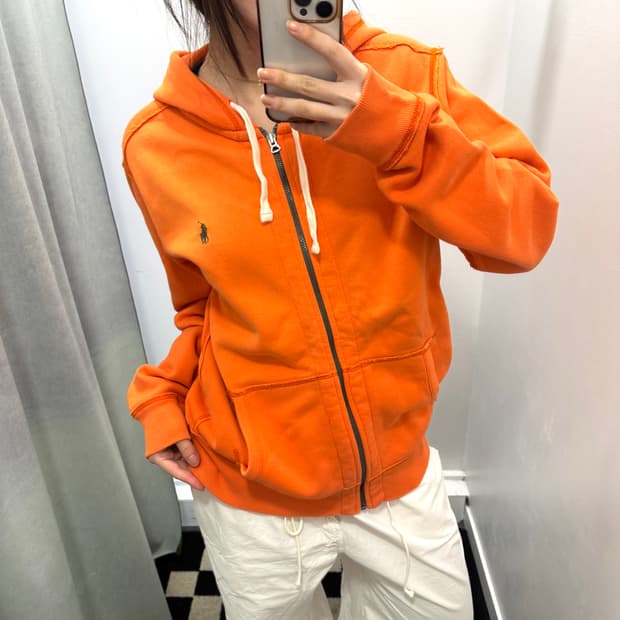 폴로 오렌지 기모 후드집업