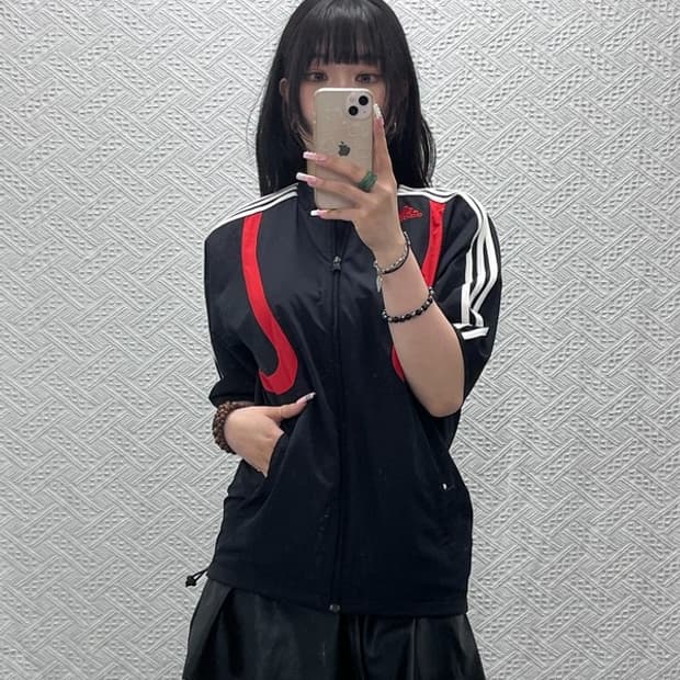아디다스 올드스쿨 레트로 배색 반팔 바람막이 집업 95 C12095