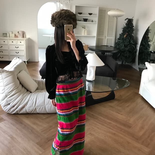 vintage stripe pattern button skirt