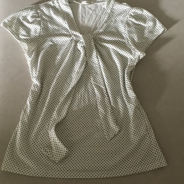 화이트 도트 땡땡이 리본 반팔 탑 니트 블라우스 갸루 오네 히메 러블리