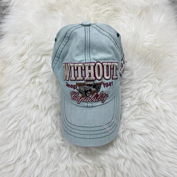 지프 민트 워싱 자수 캡